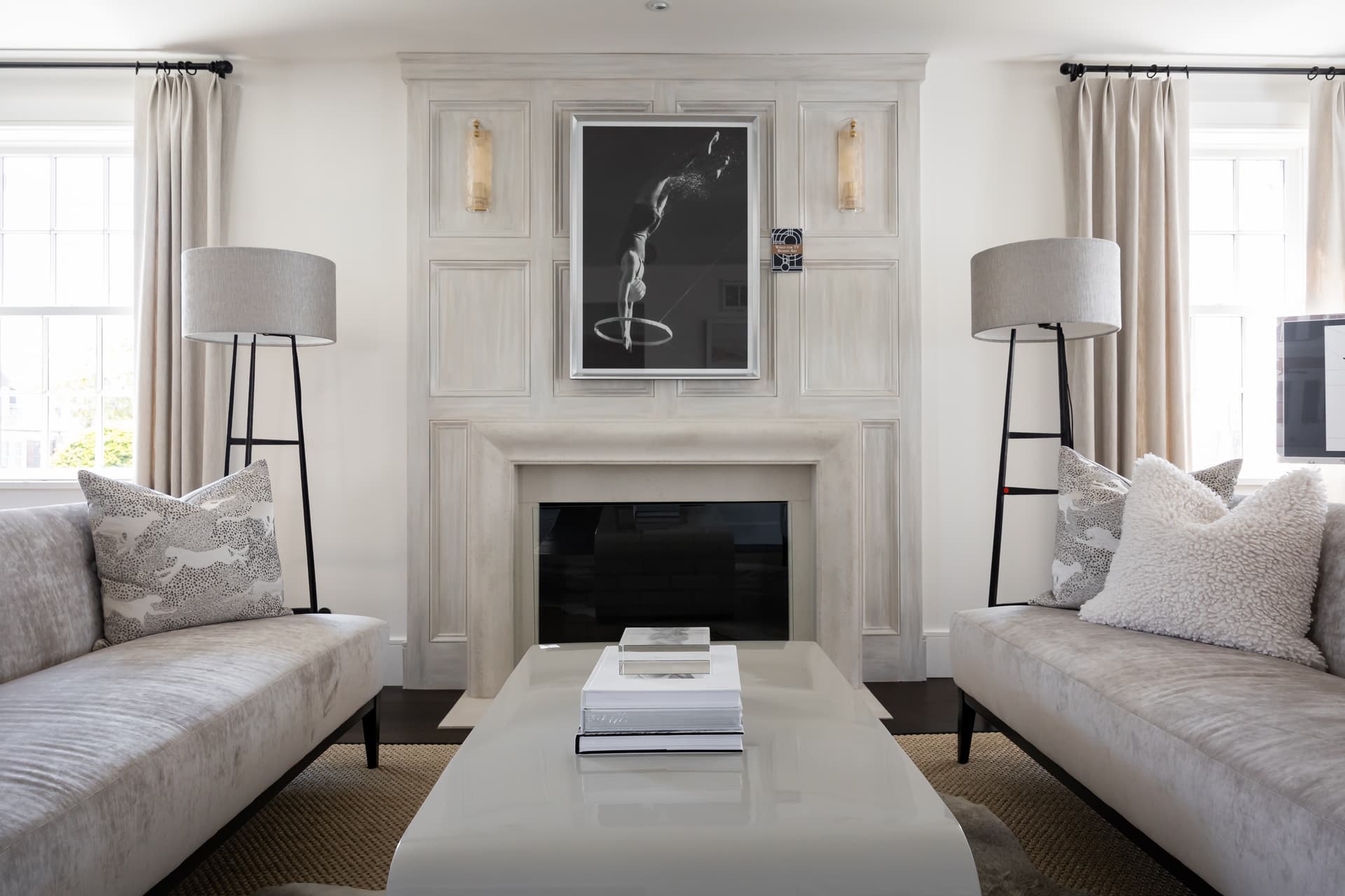 Living room with a fireplace
