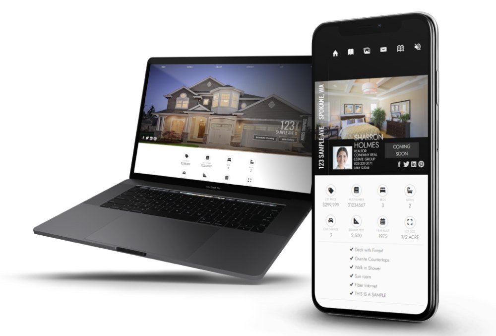 Dedicated property website shown on desktop and mobile, branded and unbranded