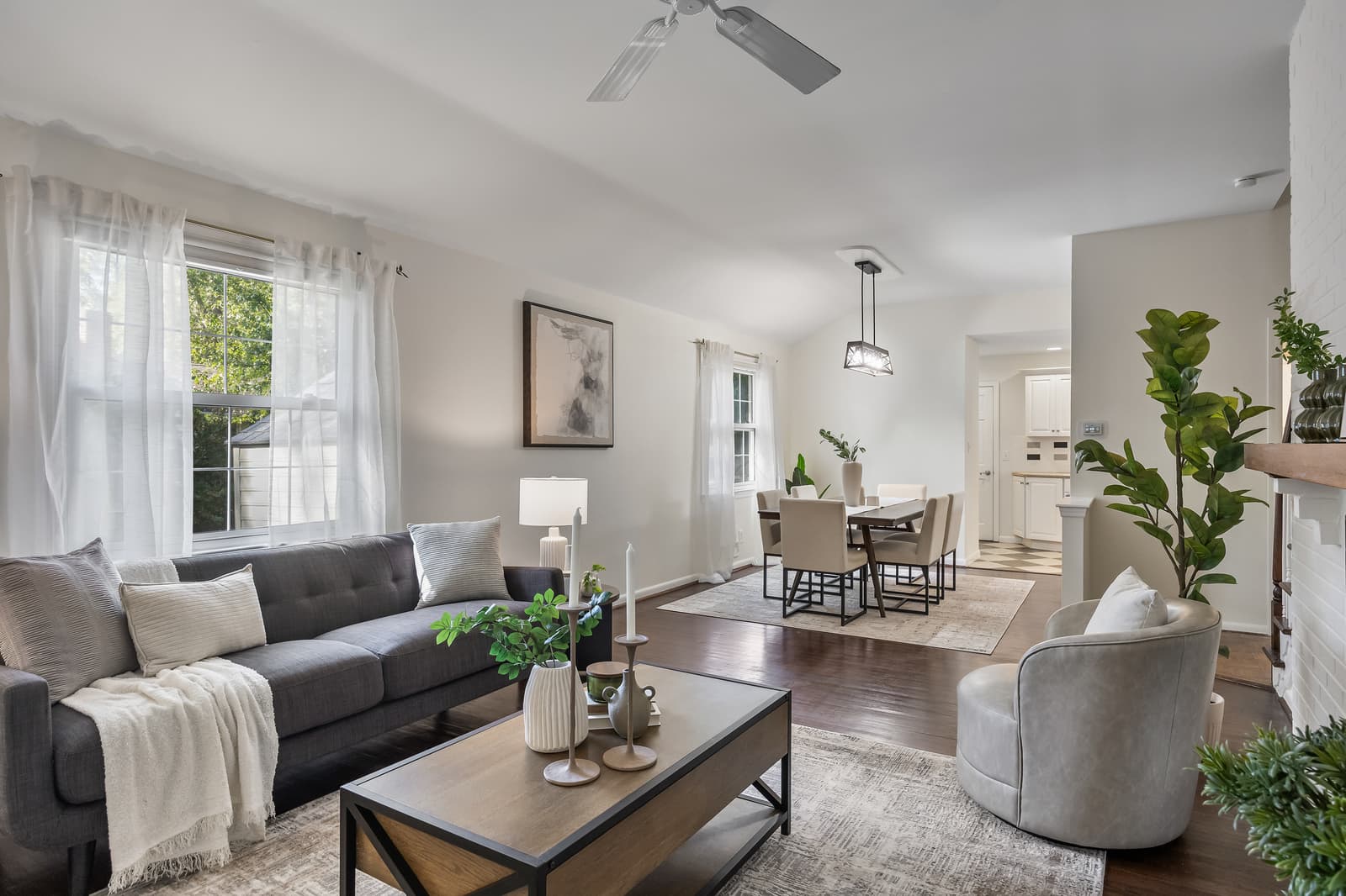 Open living and dining area staged for market in Cherry Hill, NJ