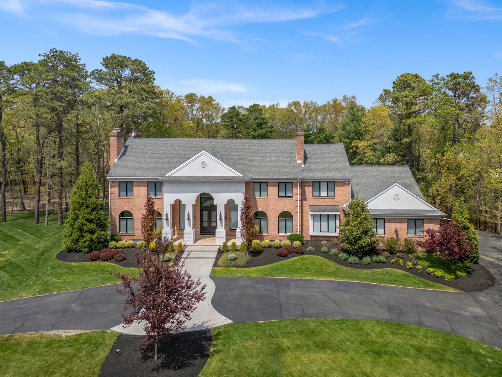 Aerial real estate photography of a brick estate in Medford, NJ